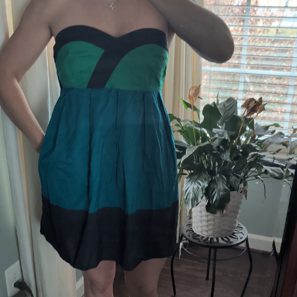 Tony Hawk Strapless Dress in Teal and Black
